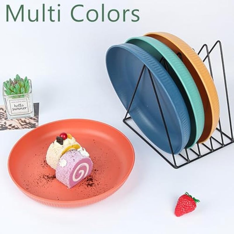 Dinner Plates Set of 4, 8 Inch Plastic Plates Reusable, Wheat Straw Plates, Dishwasher & Microwave Safe, Lightweight Salad Plates for Camping/Kitchen - Image 4
